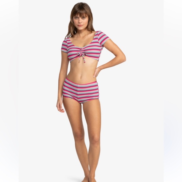 Roxy Churros Crop Top & High Waist Shorty Bikini Set | Size S | NWT - Picture 8 of 8